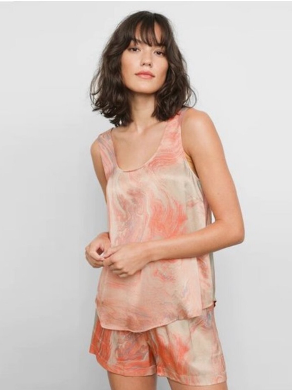 Rails Marble-Print Scoop Tank Top - Coral & Mint